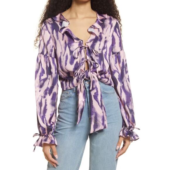 Topshop Love At First Scroll Blouse Womens 4‎ Tie Dye Fairycore Bohemian Whimsy - Picture 2 of 14